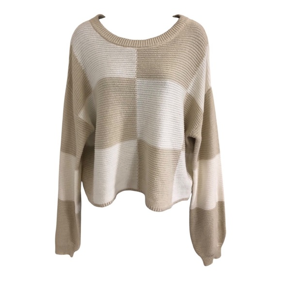 Jessica Simpson cream & offwhite colorblock ribbed neckline sweater size Large - Picture 10 of 12